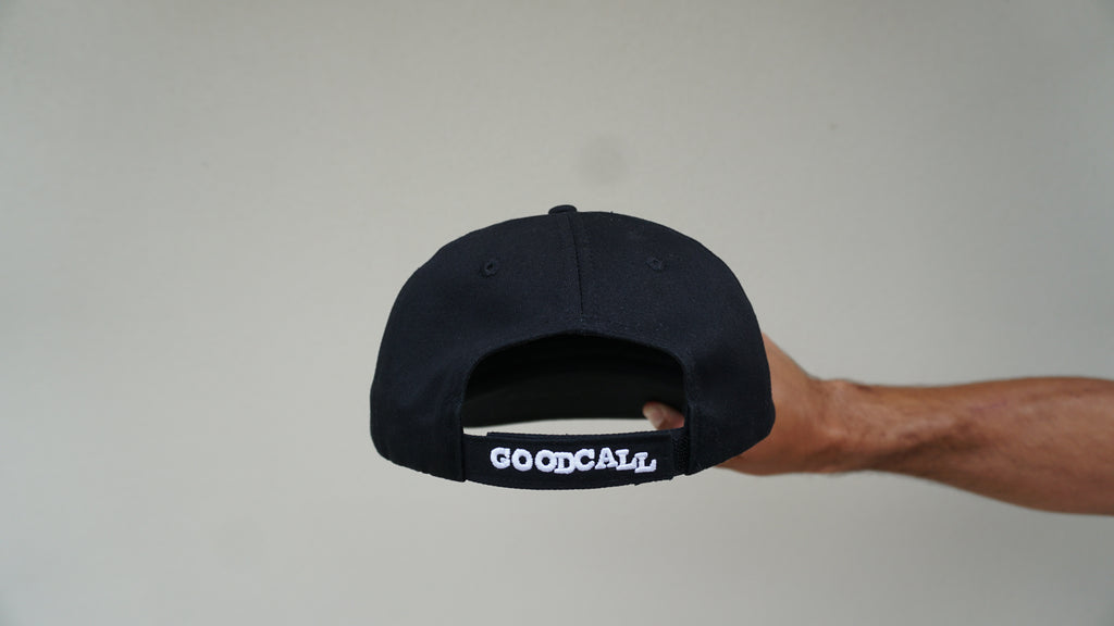 Back view of the black Discovery hat with adjustable GOODCALL backstrap